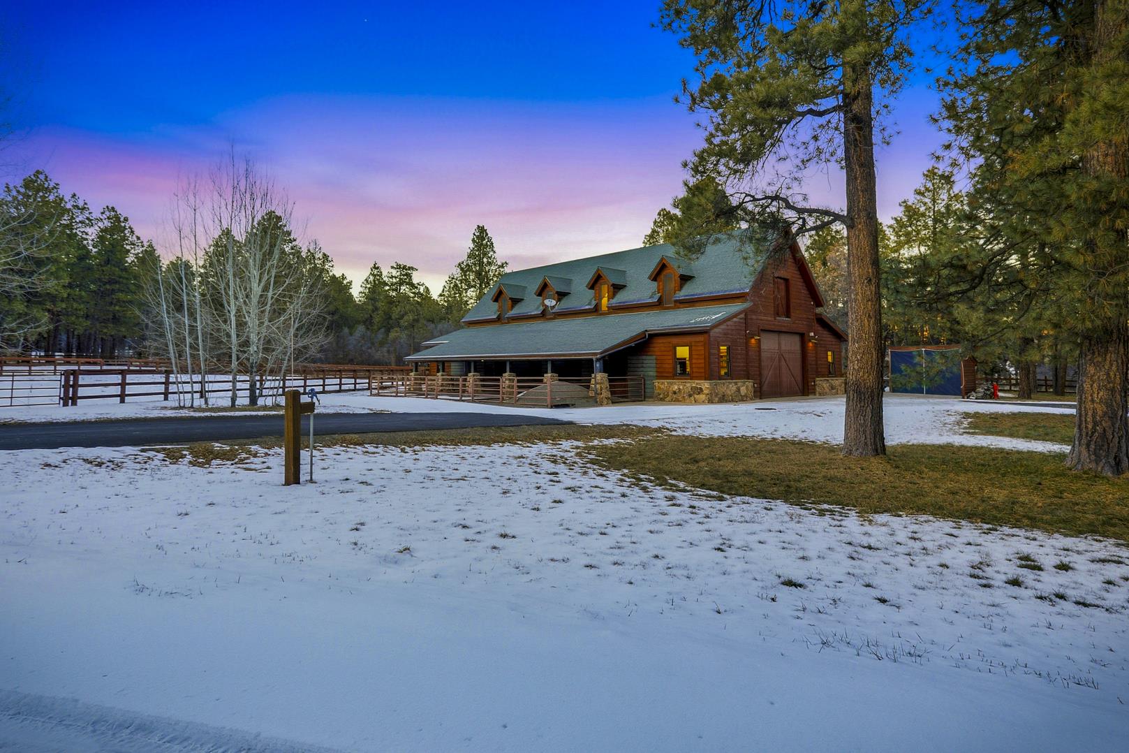 Barn and arena in winter