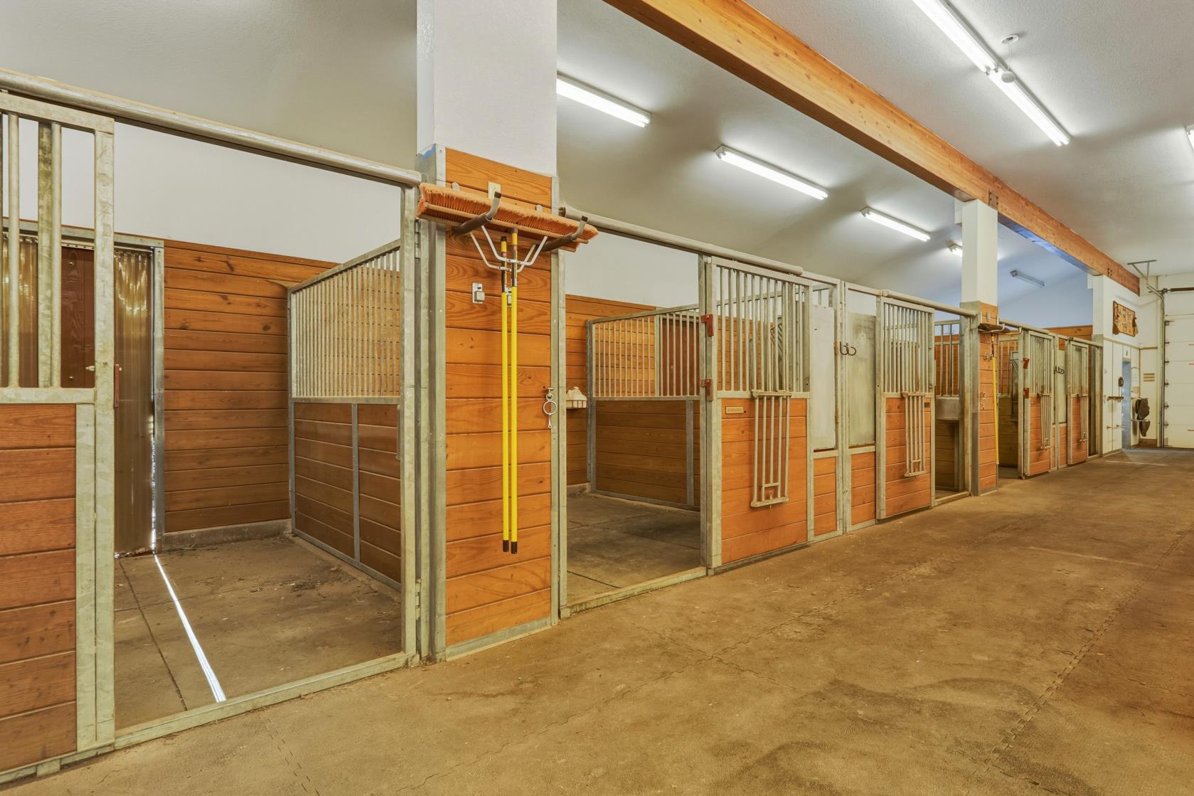 Inside the barn with indoor stalls