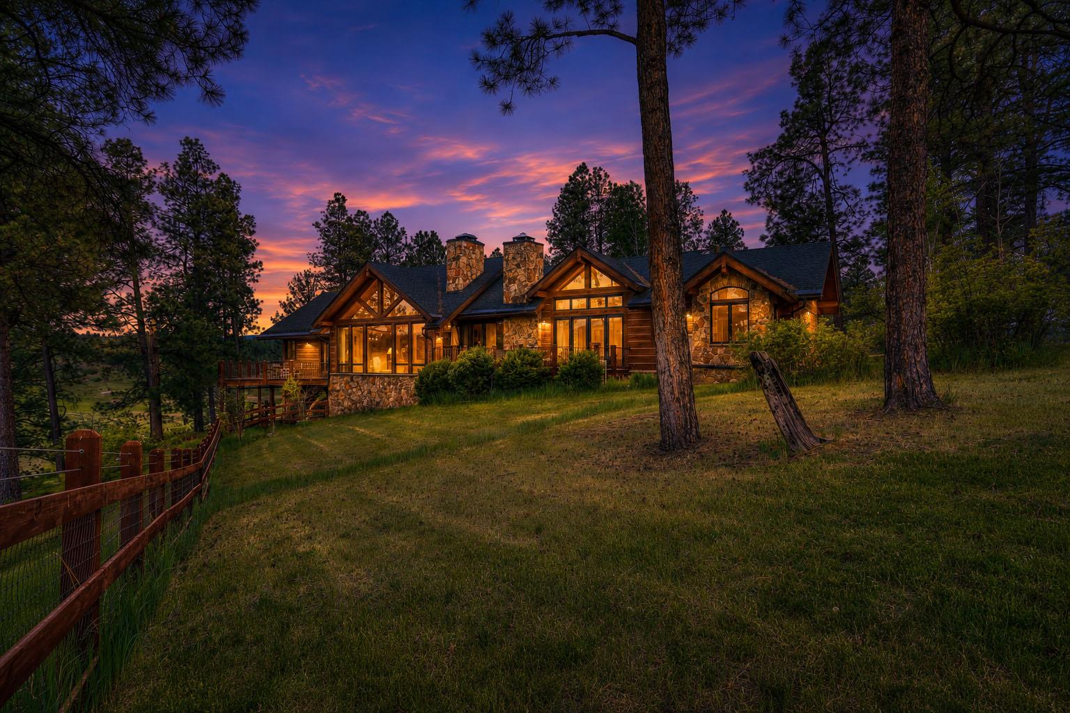 Main house rear lawn at sunrise